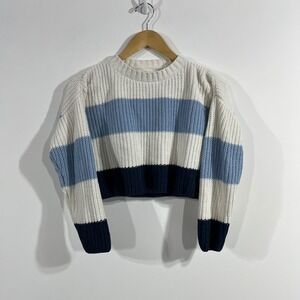 Hello Franki Fisherman 90s Striped Open Knit Cropped Sweater Youth Girls 10